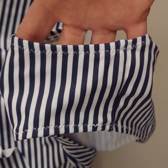 AMAZON Navy Blue and White Horizontal Stripe One Piece Bathing Suit - Picture 5 of 13